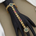 Traditional Round Kundan & Meenakari Hathphool with Pearl Border