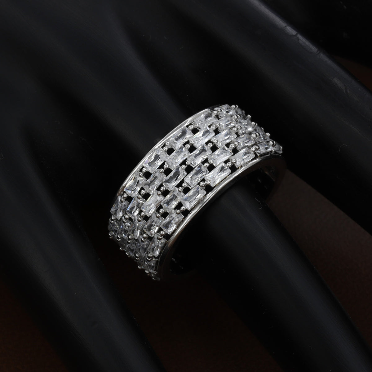 Dazzling 4-Row Baguette-Cut Cubic Zirconia Eternity Ring