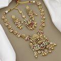 Antique Gold Temple Full Jewelry Set with Lakshmi Pendant & Maang Tikka