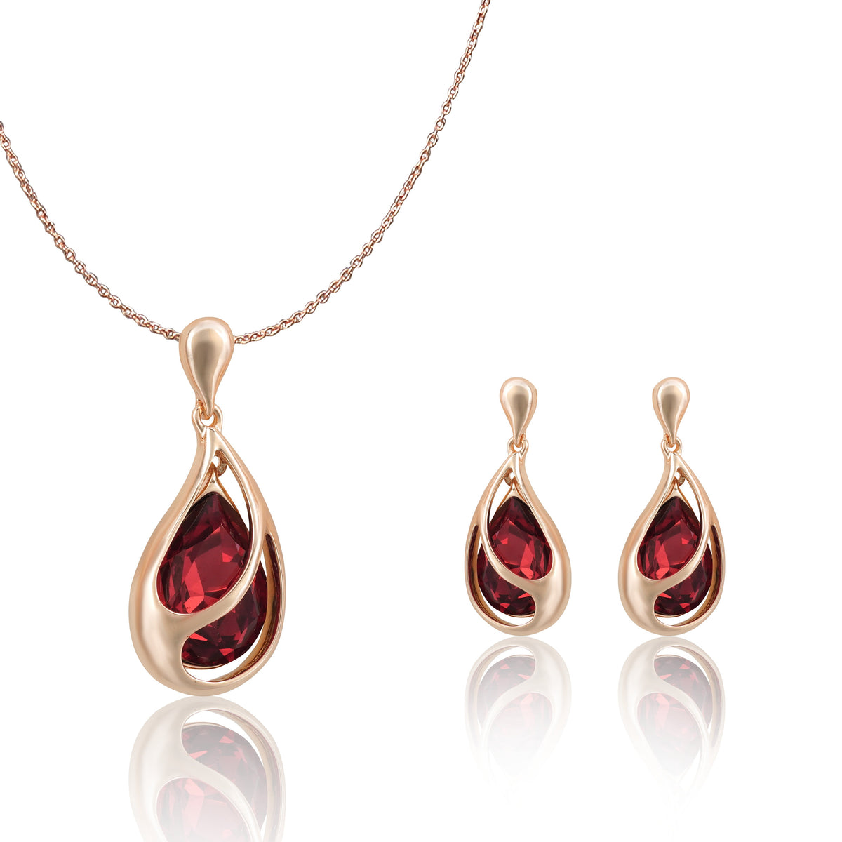 Rosepolished Swarovski Red Stone Pendent Set