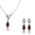 Silverpolished Leaf Swarovski Design Pendent Set