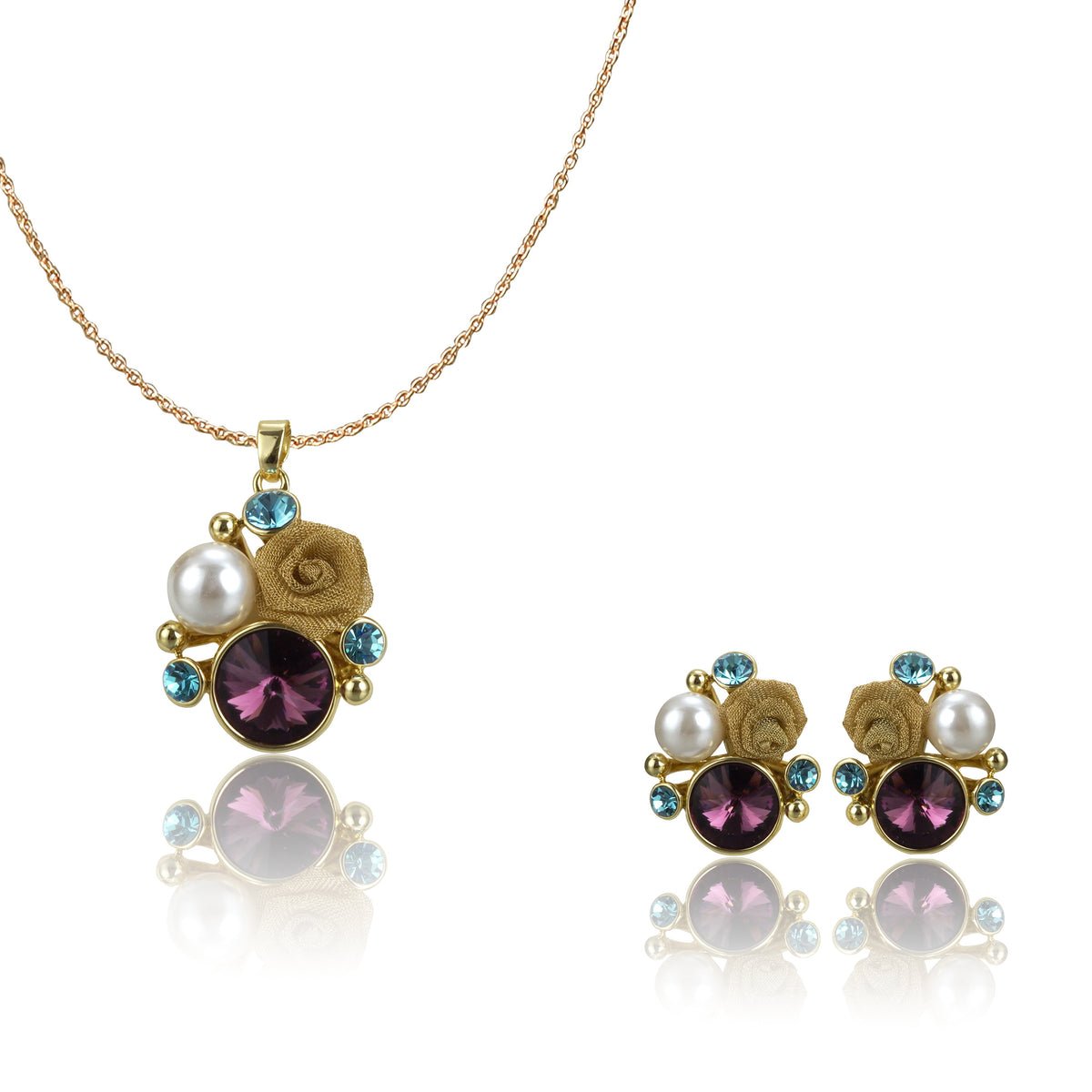 Goldpolished Swarovski Multi Stone Pendent Set