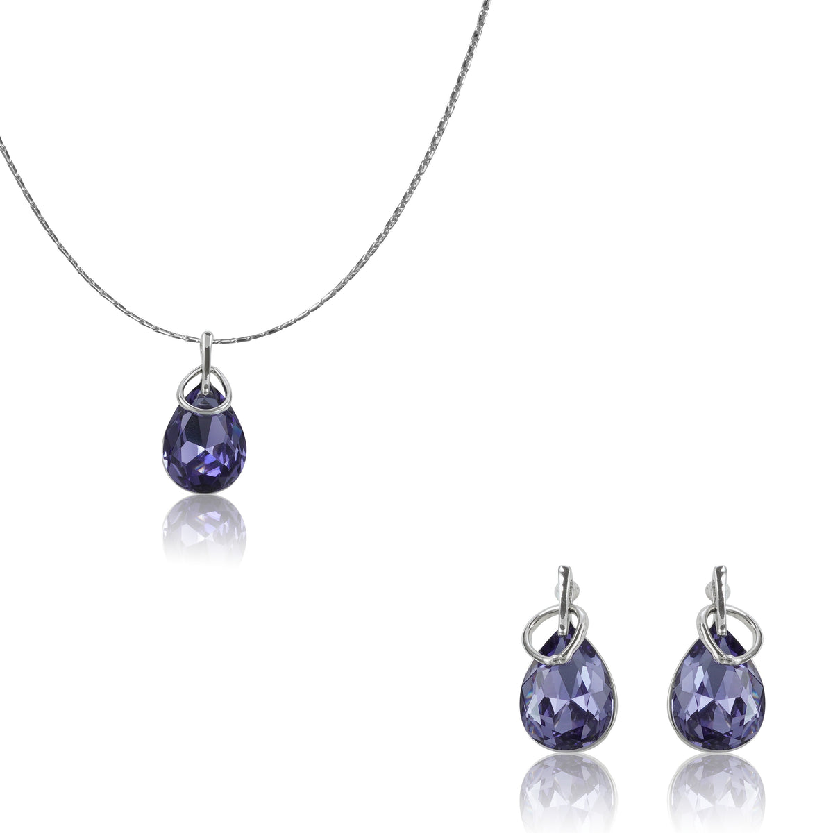 Silverpolished Elegant Purple Stone Swarovski Pendent Set
