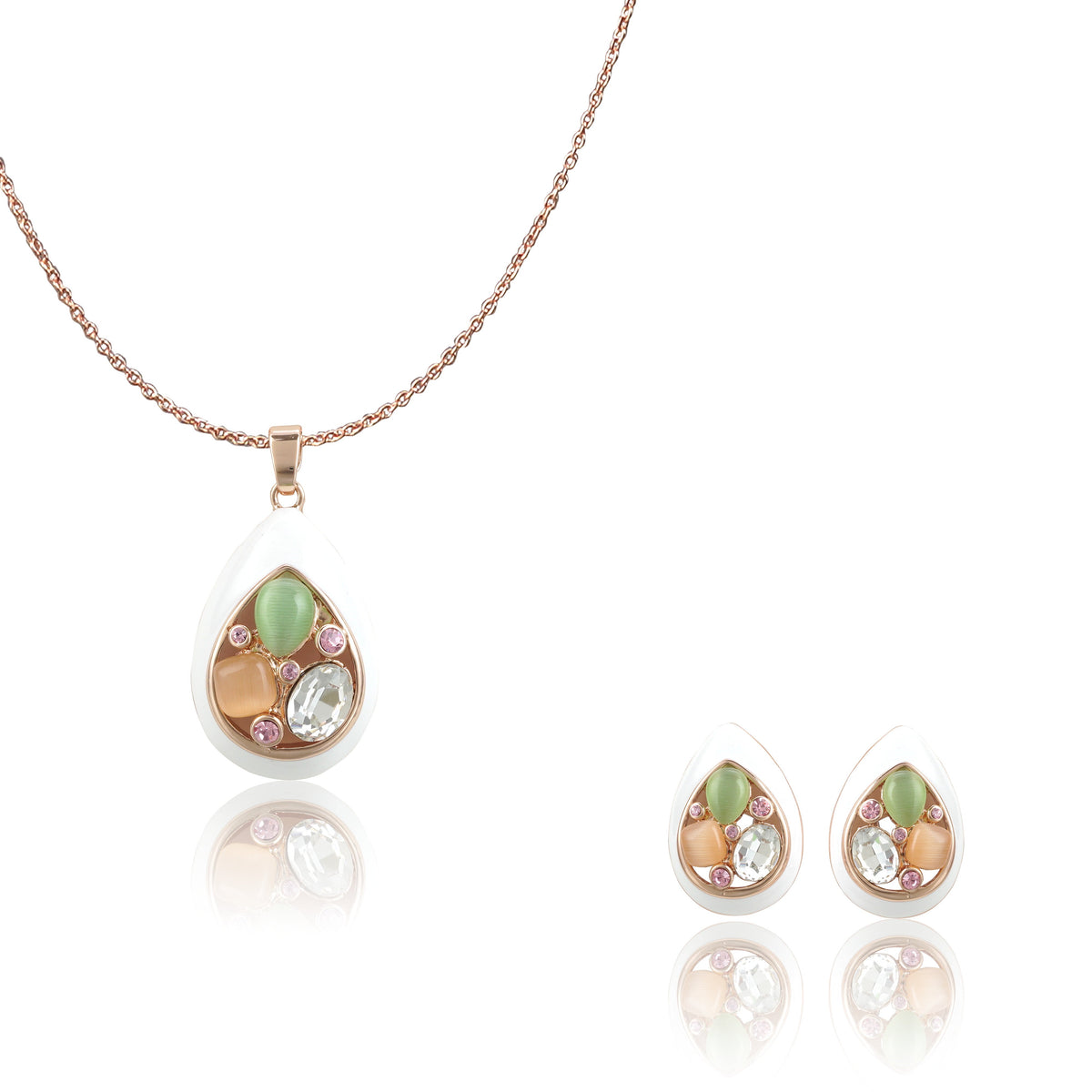 Rosepolished Swarovski Pear Shape Pendent Set