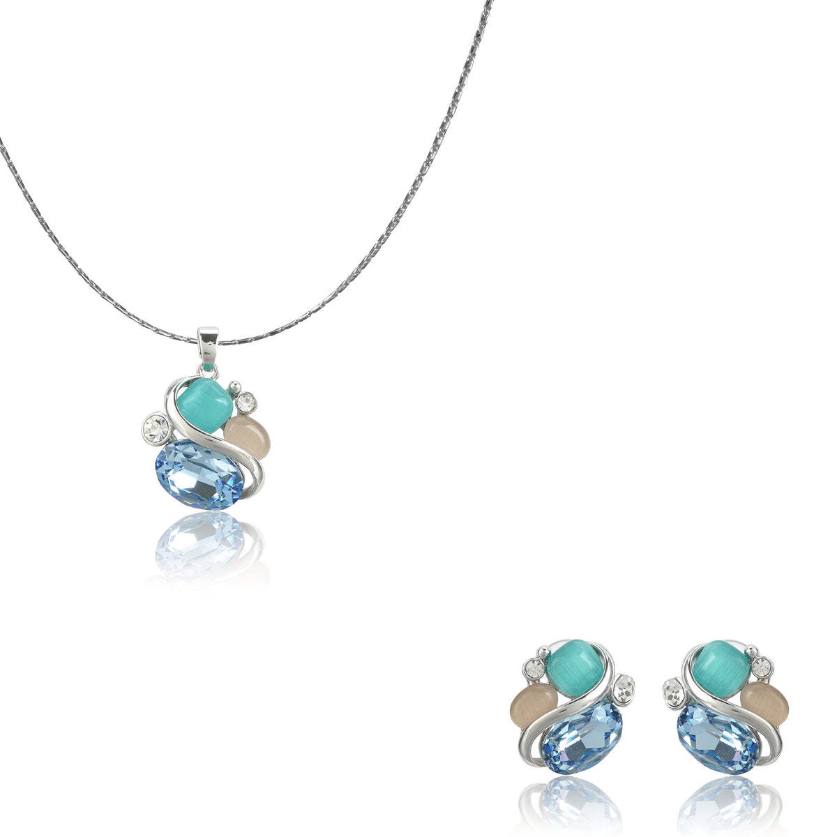 Silverpolished Swarovski Multi Stone Pendent Set