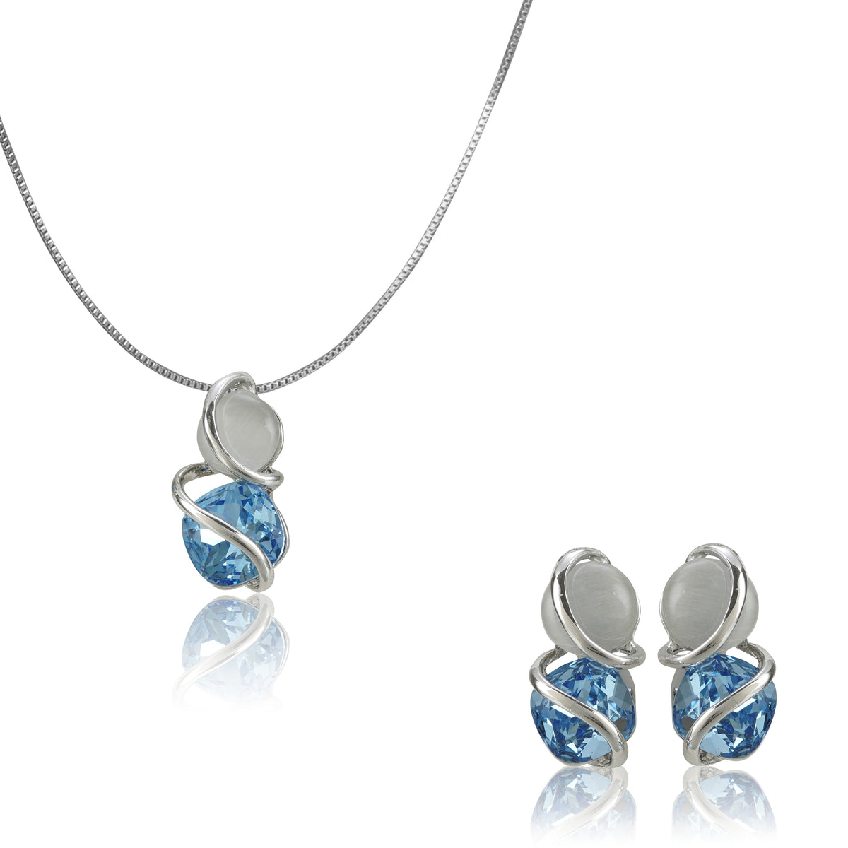 Silverpolished Swarovski Multi Stone Pendent Set