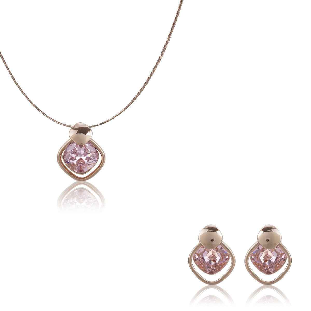 Rosepolished Swarovski Pink Stone Pendent Set