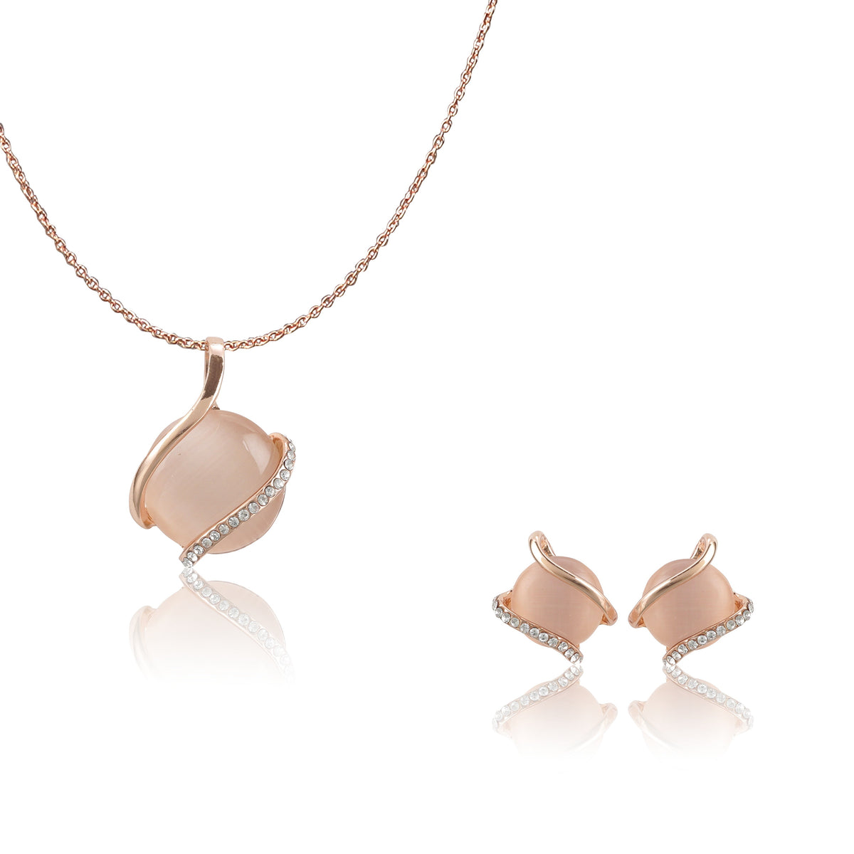 Rosepolished Diamond Swarovski Circle Shape Pendent Set