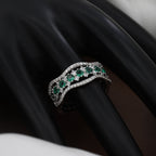 Silver Sapphire-Tone Wave Zirconia Eternity Ring