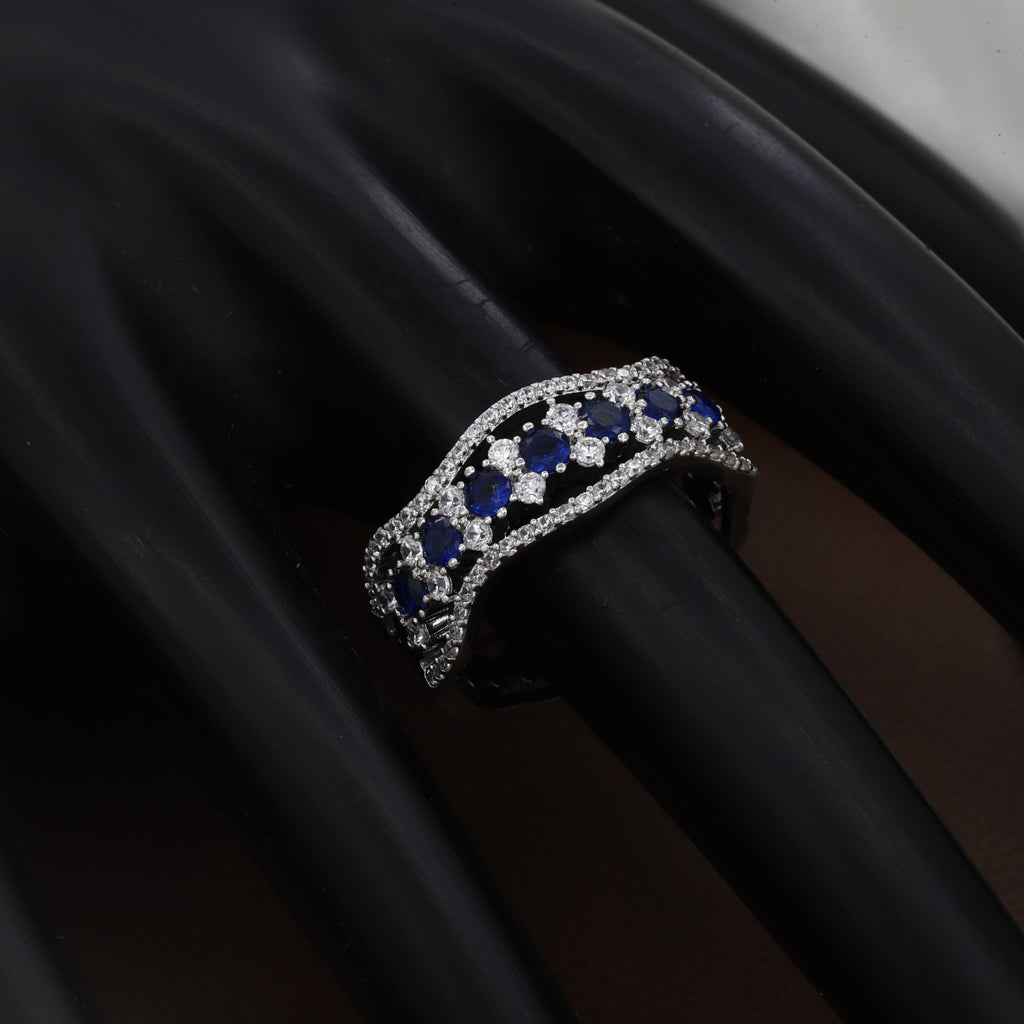 Silver Sapphire-Tone Wave Zirconia Eternity Ring