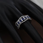 Silver Sapphire-Tone Wave Zirconia Eternity Ring