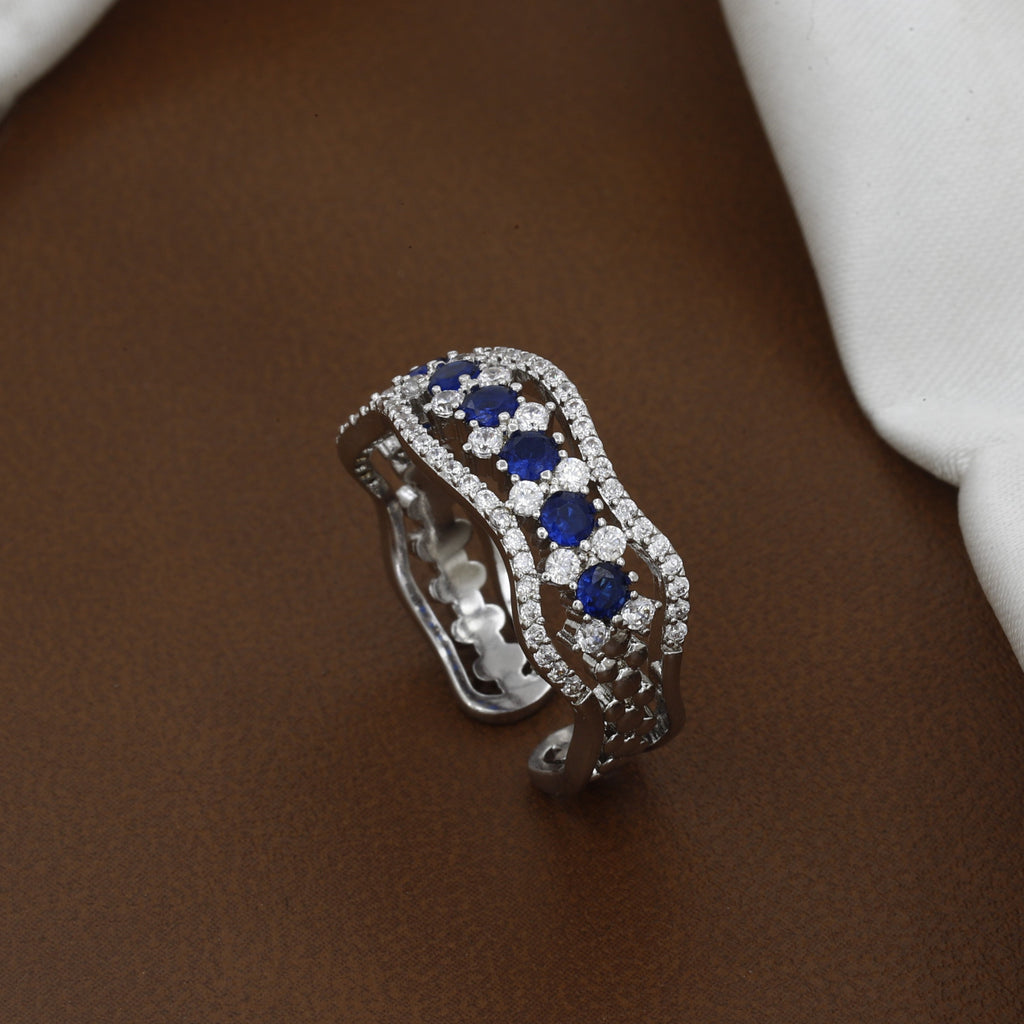 Silver Sapphire-Tone Wave Zirconia Eternity Ring