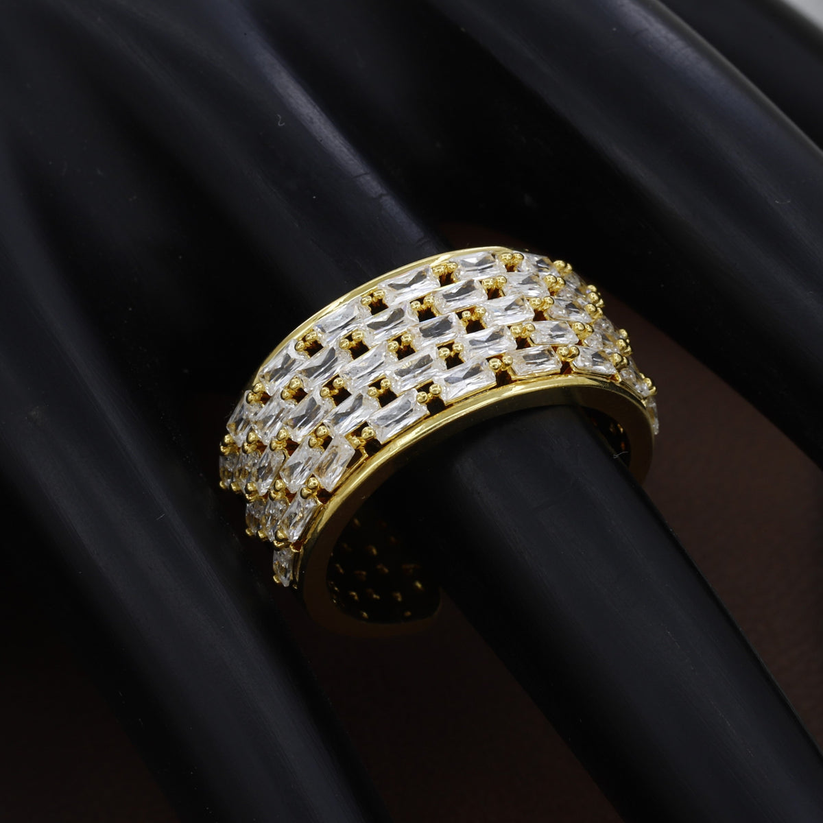 Golden Dazzling 4-Row Baguette-Cut Cubic Zirconia Eternity Ring