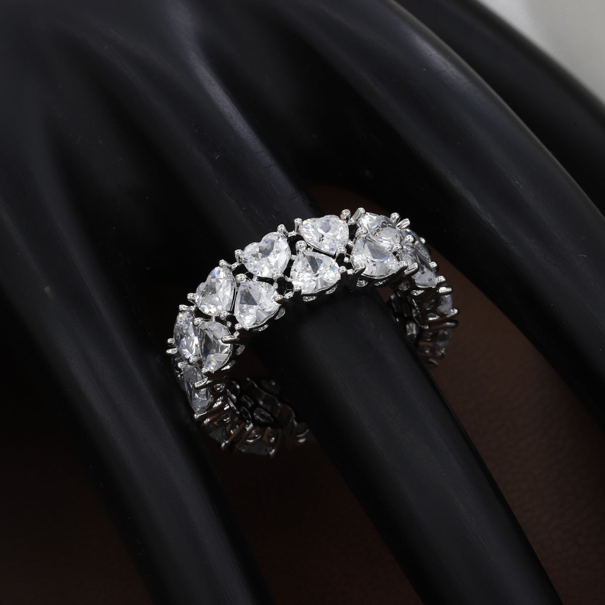 Brilliant Heart-Cut Cubic Zirconia Eternity Free Size Ring