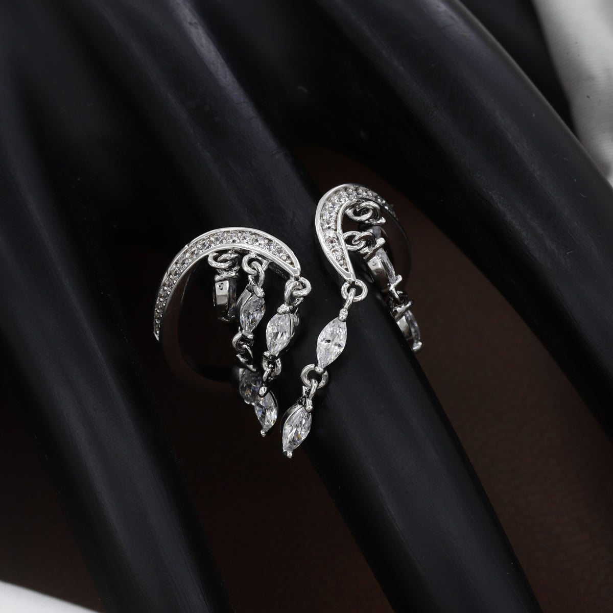 Crescent Moon Inspired Ring with Dazzling Marquise Dangles