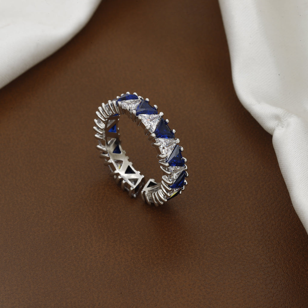 Elegant Sapphire & White Diamond Simulant Free Size Ring