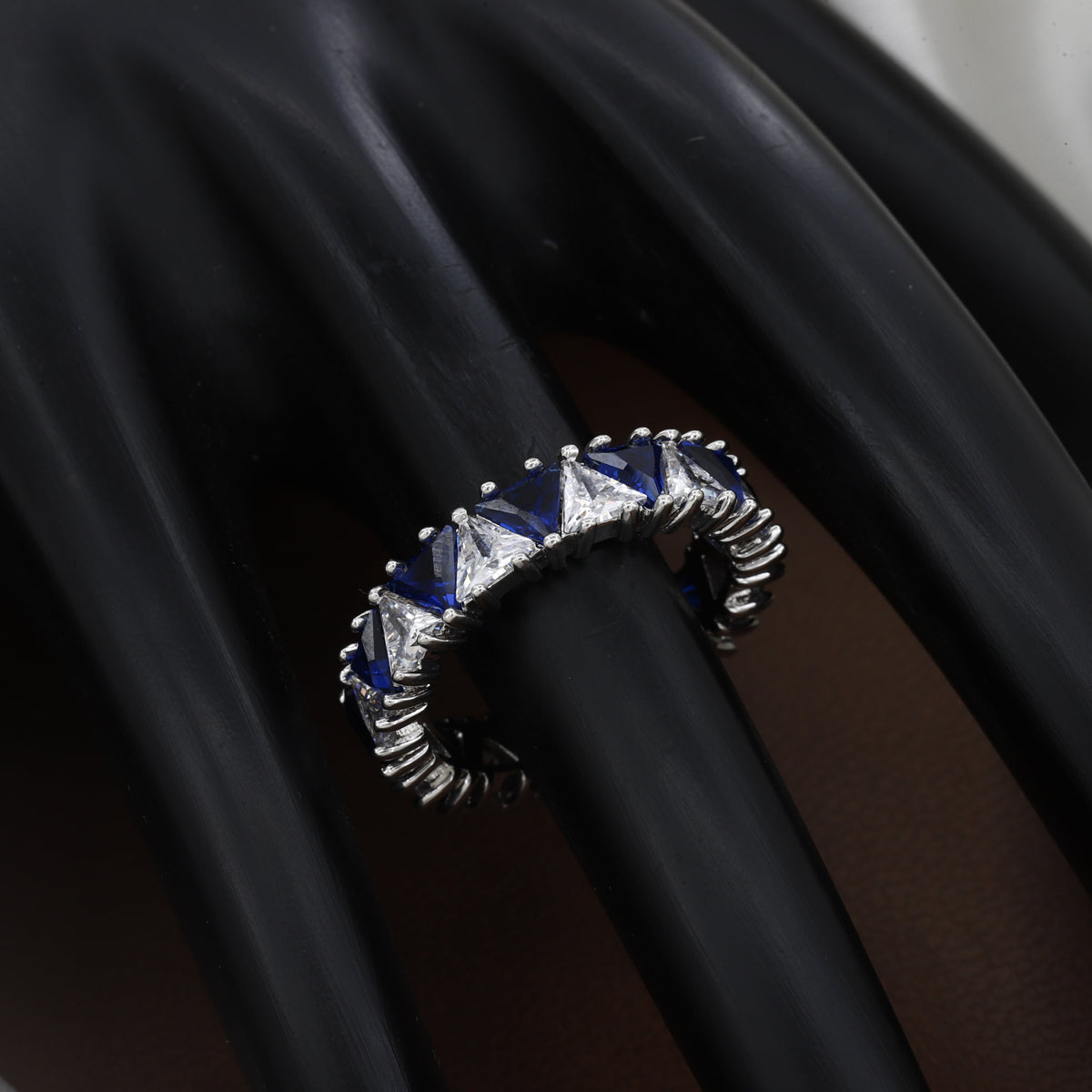 Elegant Sapphire & White Diamond Simulant Free Size Ring
