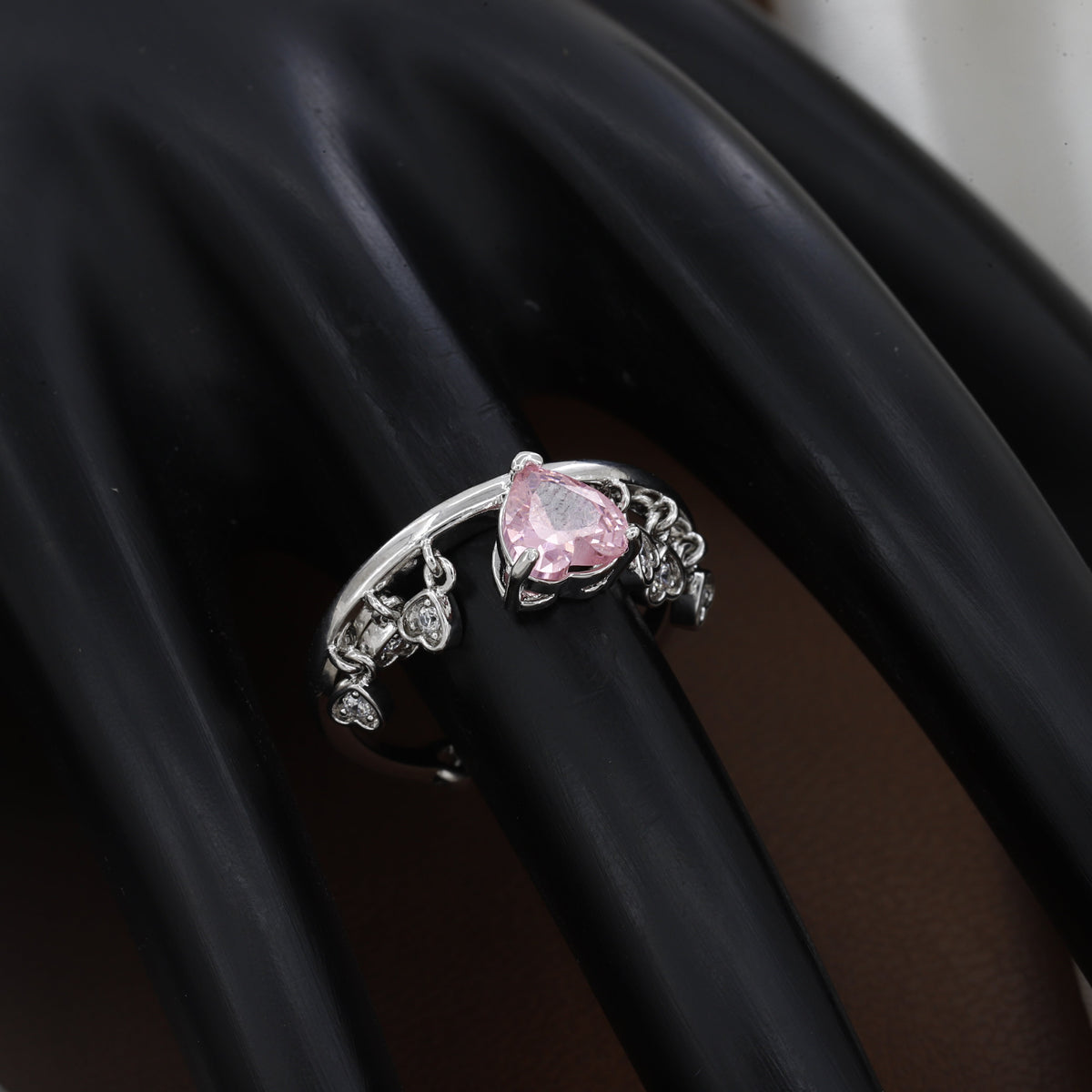 Heart-Cut Pink Zircon Adjustable Ring