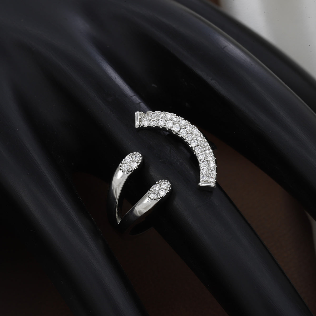 Sparkling Heart-Cut Double-Row Eternity Ring in Polished Sterling Silver