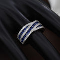 Elegant Blue Sapphire and Clear Zirconia Criss-Cross Multi-Row Band Ring