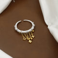 Two-Tone Marquise Cut Crystal Ring with Cascading Gold-Tone Drip Chains