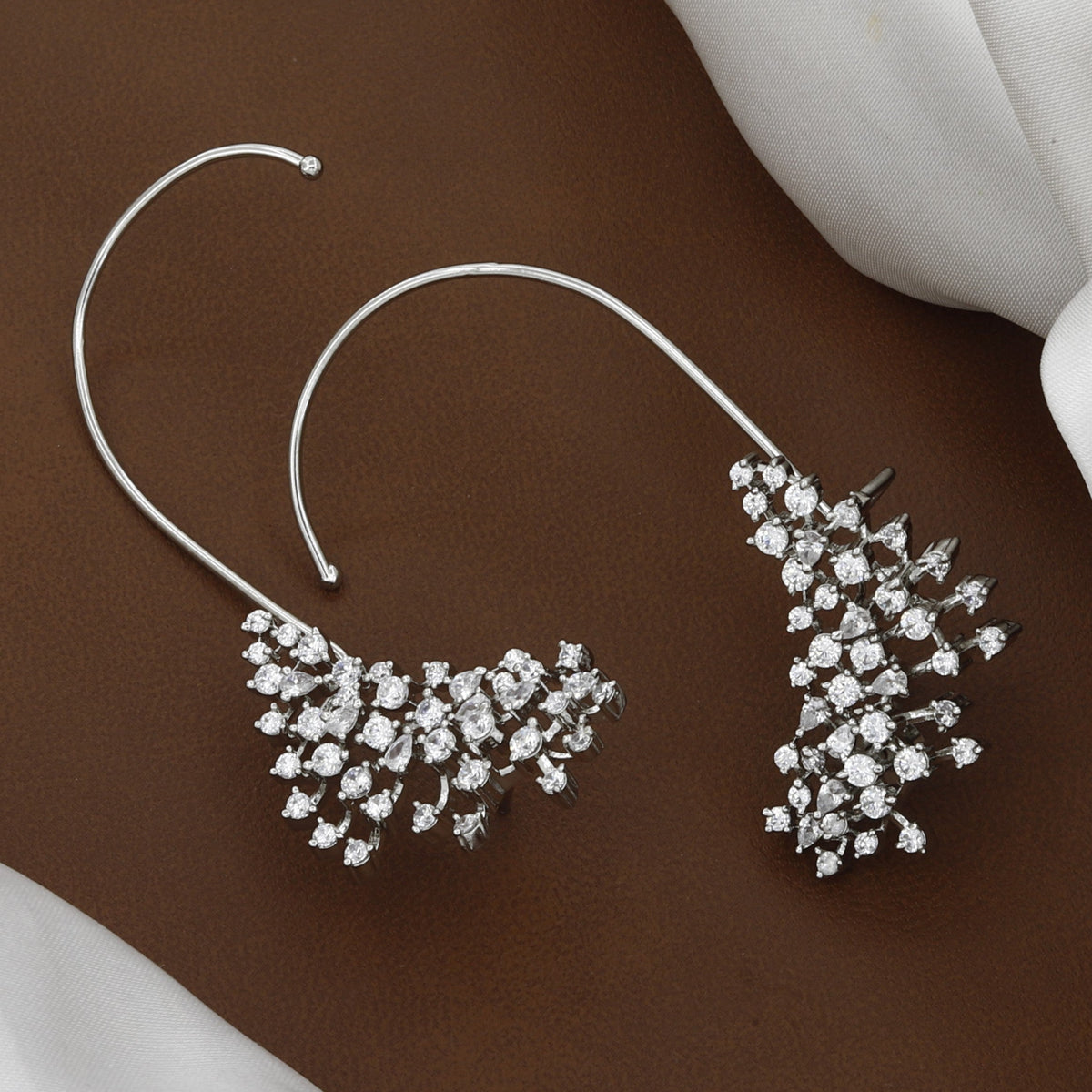 Silver Plated CZ Ear Crawler Statement Earrings