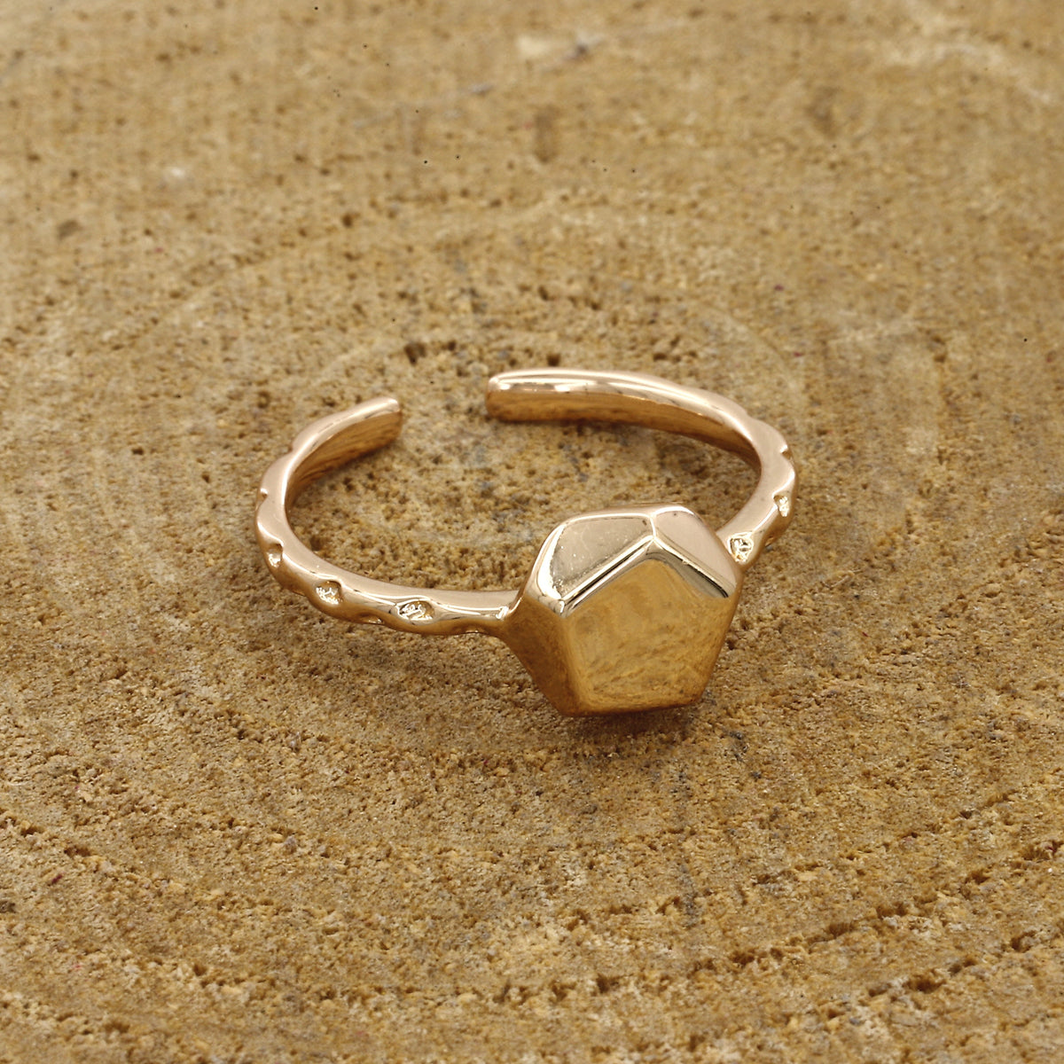 Geometric Hexagon Gold Open Adjustable Ring
