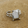 Silver Chain Link Ring with Pave Inset Rectangle Plate