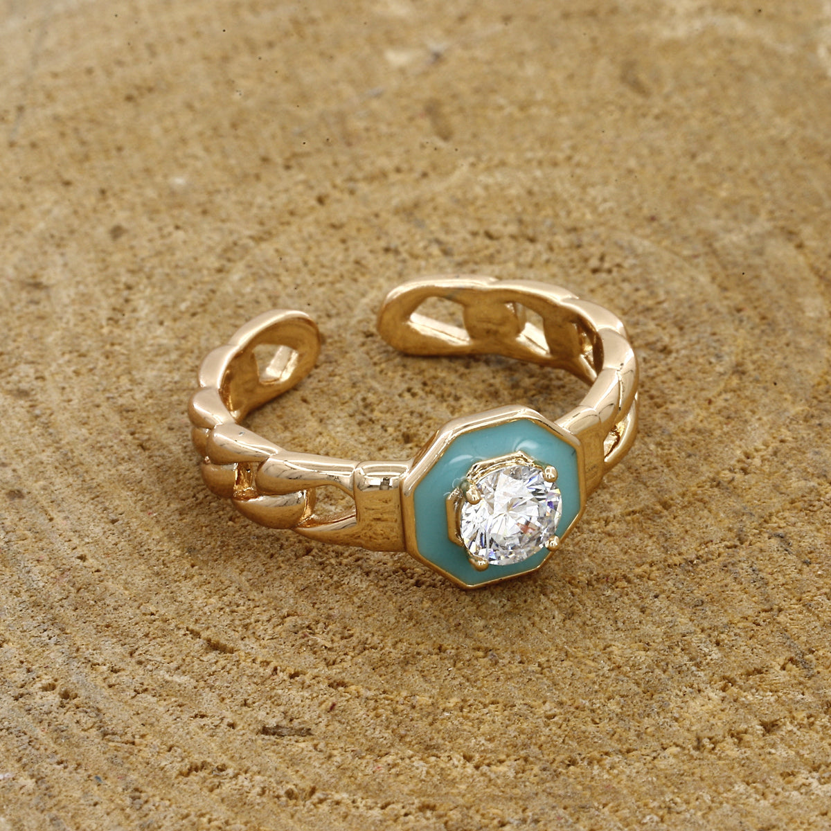 Turquoise Octagon Statement Free Size Ring