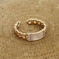 Rose Gold Curb Chain Adjustable Ring with Mother of Pearl Inlay