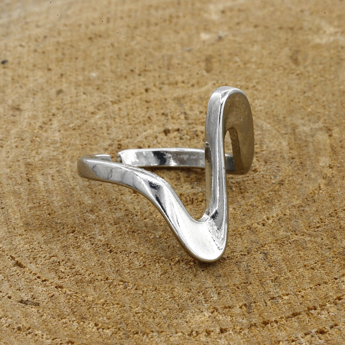 Silver Tone Wave Adjustable Ring