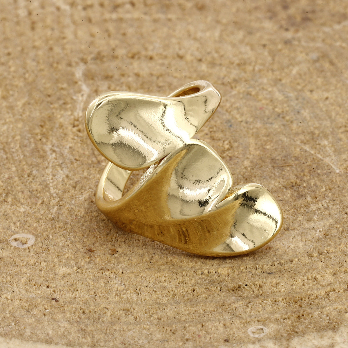 Sculptural Gold Wave Adjustable Ring
