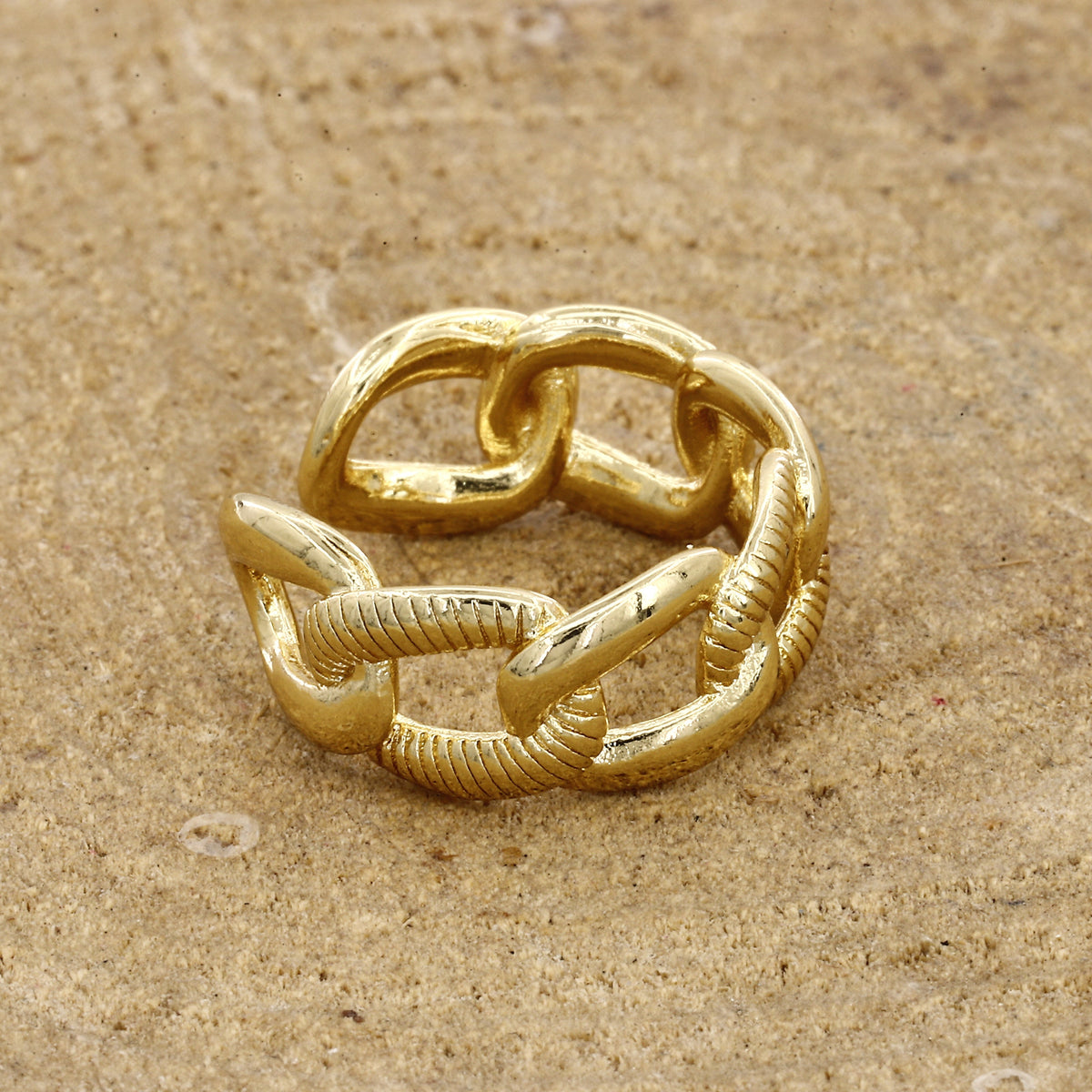 Gold Plated Textured Link Open Ring