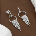 Silver Plated CZ Tassel Hoop Drop Earrings