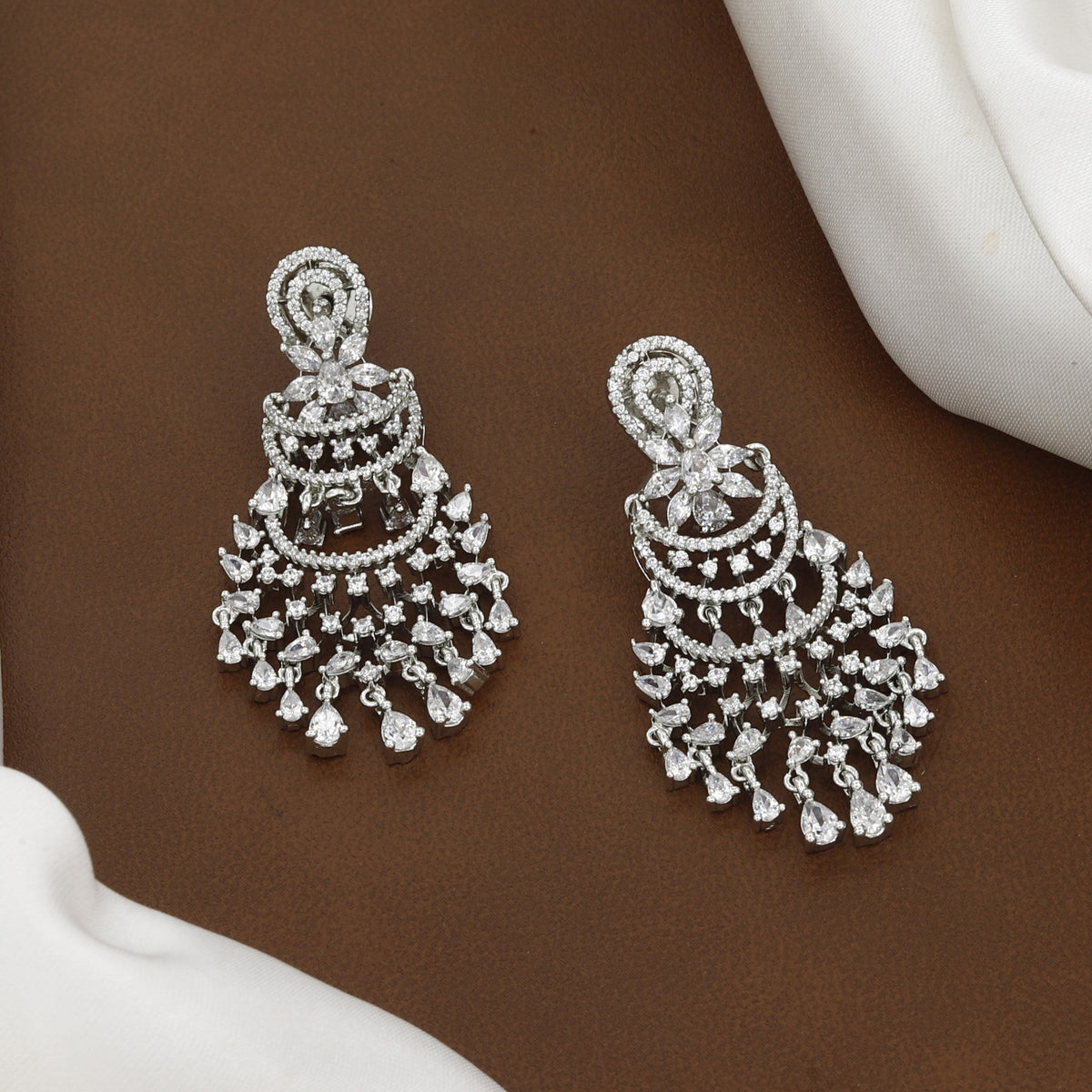Sparkling Silver Tone Cubic Zirconia Drop Earrings