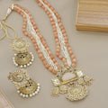 Peach Beaded & Pearl Traditional Indian Long Necklace Set