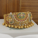 Traditional Indian Exquisite Gold and Gemstone Kada Bracelet