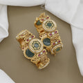Heavy Gold Tone Patla Set with Large Green & Pearl Centerpieces