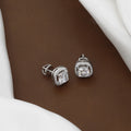 Silver Tone Cubic Zirconia Square Halo Stud Earrings