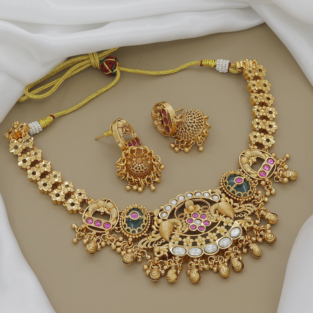 Antique Wedding Necklace with Jhumka Earrings