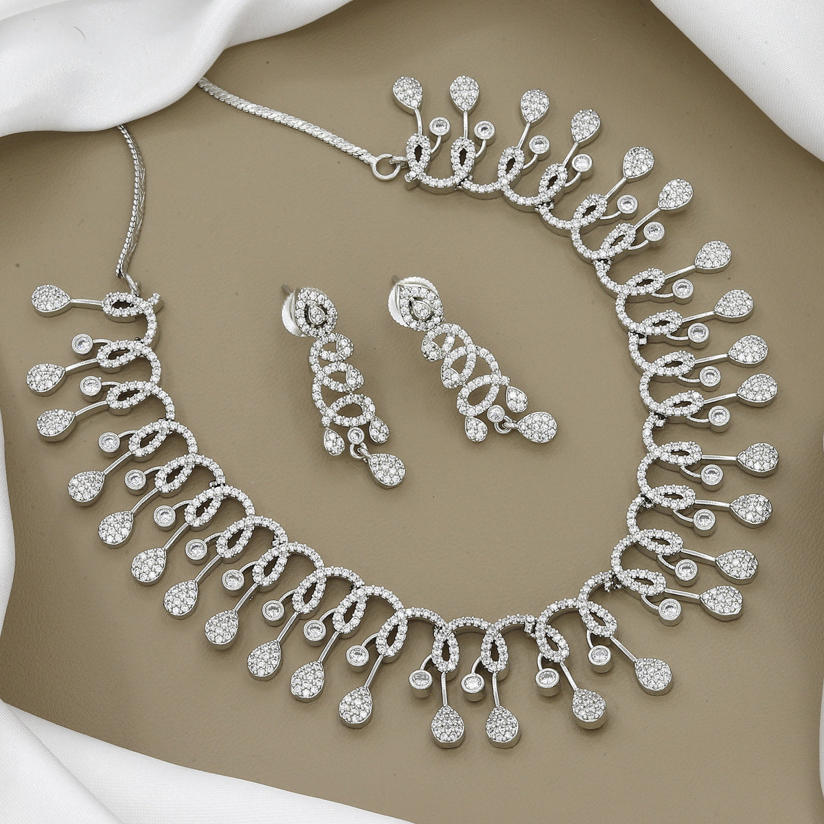 Sparkling Scrollwork Zirconia Necklace and Earring Set