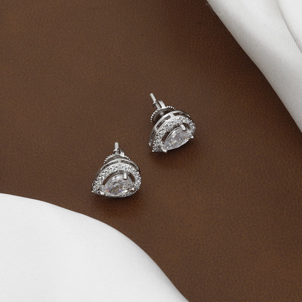 American Diamond Pear Shaped Studs with Screw Back