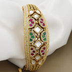 Antique White Enamel Kada with Ruby & Emerald Stones