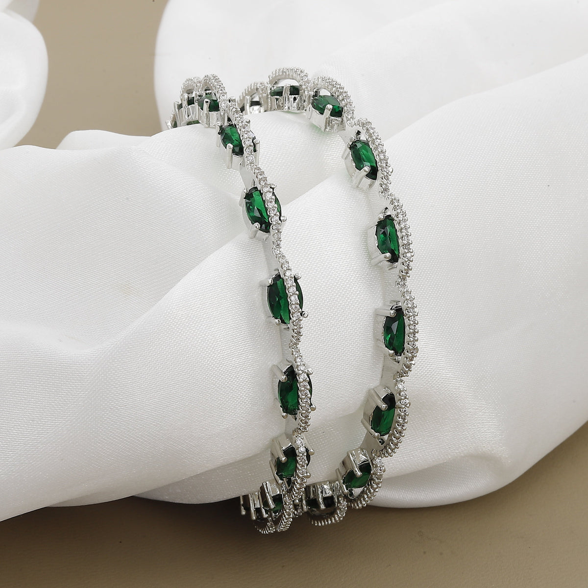 Silver Polish Diamond AD Bangles with Colors