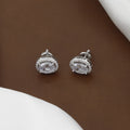 Classic Silver-Plated CZ Oval Halo Stud Earrings