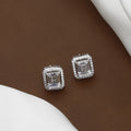 American Diamond Emerald Halo Studs in Silver Tone