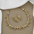 Antique Gold Tone Necklace Set with Ruby and Emerald Stones
