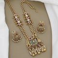 Antique Peacock Long Necklace Set with Jhumkas