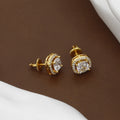 Gold-Plated Cushion Cut CZ Halo Stud Earrings