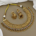 Antique Gold Toned Choker Necklace Set with Jhumka Earrings